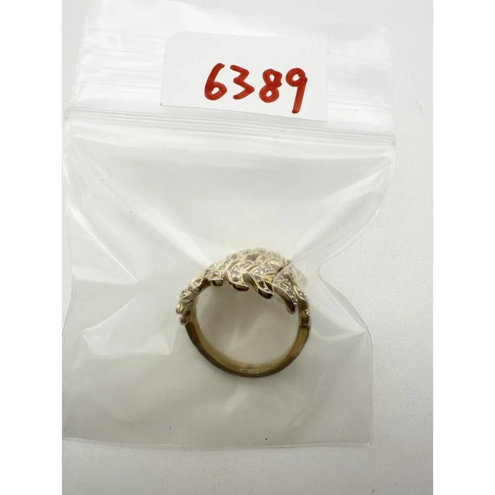 Wrap Around Pave Set Feather Ring Gold Plated Size 6.5
